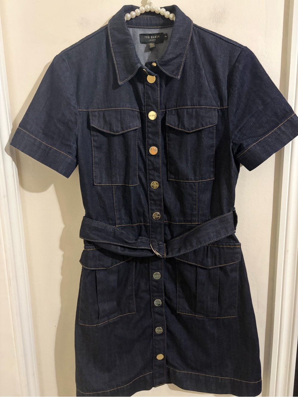 Ted Baker Navy Denim Short-Sleeve Shirt Dress with Belt